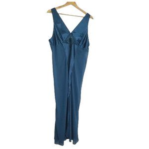 'Linda Lingerie' Vintage Blue Satin Slip Dress w/ Slits